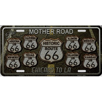 Route 66 Mother Road Chicago To LA Metal License Plate