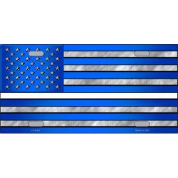 Blue American Flag Thin White Line Metal License Plate