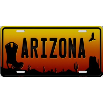 Arizona Sunset With Boot Silhouette Metal License Plate