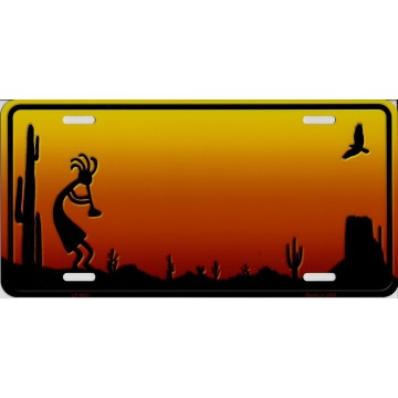 Sunset With Kokopelli Silhouette Metal License Plate