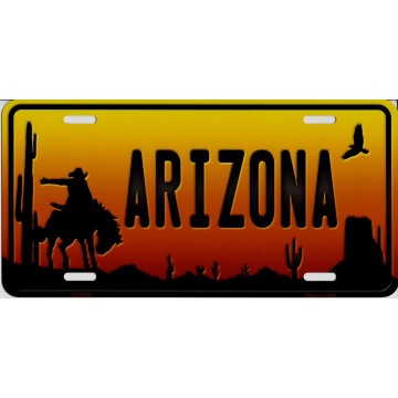 Arizona Sunset With Cowboy Silhouette Metal License Plate