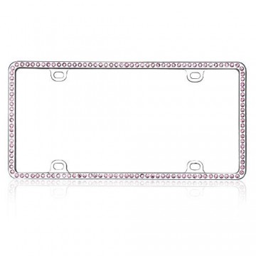 Single Row Pink Crystal Chrome License Plate Frame