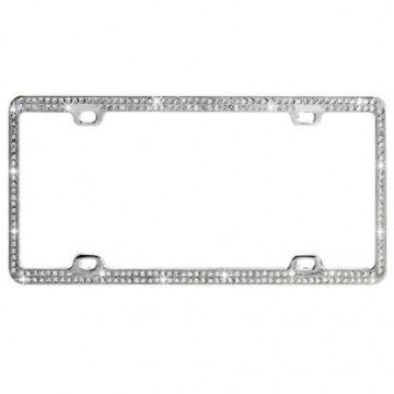 Double Row Multicolored Diamonds Chrome License Plate Frame