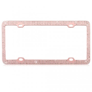 Triple Row Diamond Rose Gold License Plate Frame