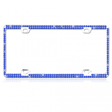 Double Row Blue Crystal Chrome License Plate Frame
