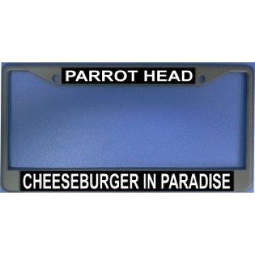 Parrot Head Cheeseburger In Paradise Chrome License Plate Frame