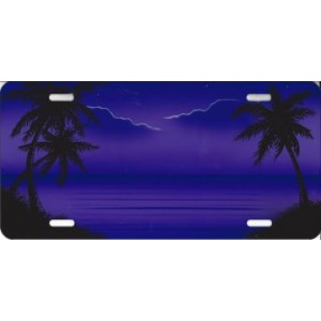 Blue And Purple Beach Scene Photo License Plate