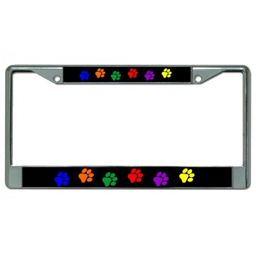 Colorful Paws Chrome License Plate Frame