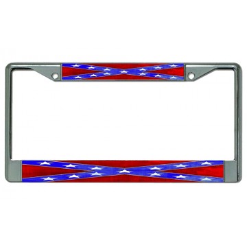 Confederate Rebel Flag Chrome License Plate Frame