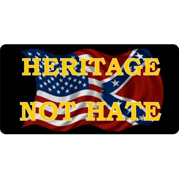 Heritage Not Hate Confederate Rebel Flag Photo License Plate