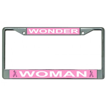 Wonder Woman Pink Ribbon Chrome Photo License Plate Frame