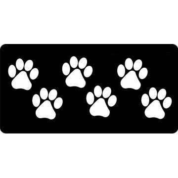 White Paw Prints On Black Photo License Plate