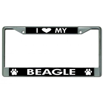 I Love My Beagle Chrome License Plate Frame