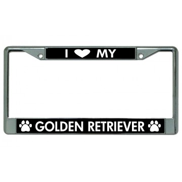I Love My Golden Retriever Chrome License Plate Frame