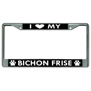 I Heart My Bichon Frise Dog Chrome License Plate Frame