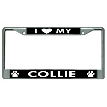 I Heart My Collie Dog Chrome License Plate Frame