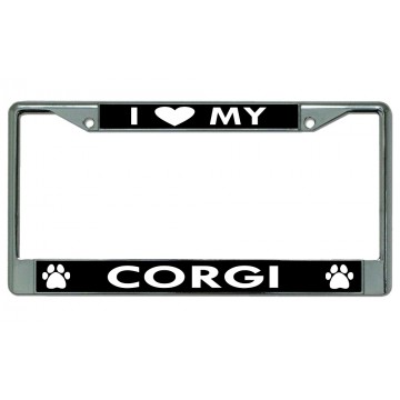 I Heart My Corgi Dog Chrome License Plate Frame