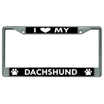 I Heart My Dachshund Dog Chrome License Plate Frame