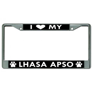 I Heart My Lhasa Apso Dog Chrome License Plate Frame