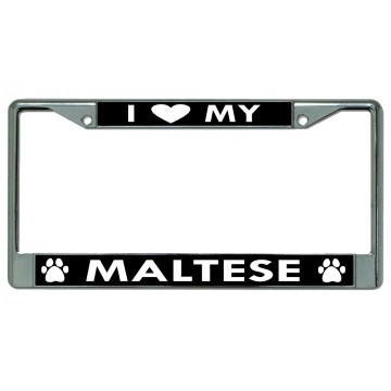 I Heart My Maltese Dog Chrome License Plate Frame