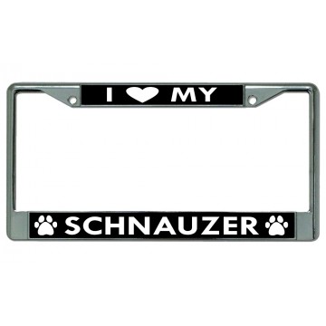 I Heart My Schnauzer Dog Chrome License Plate Frame
