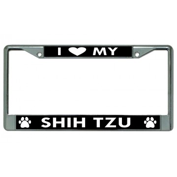 I Heart My Shih Tzu Dog Chrome License Plate Frame