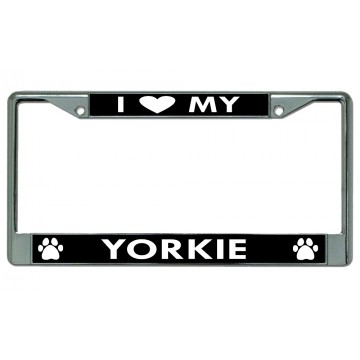 I Heart My Yorkie Dog Chrome License Plate Frame