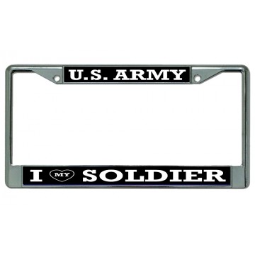 U.S. Army I Heart My Soldier Chrome License Plate Frame