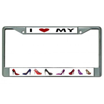 I Heart My Shoes Chrome License Plate Frame