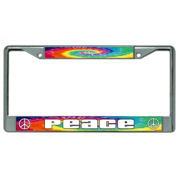 Peace Tie Dye Chrome License Plate Frame