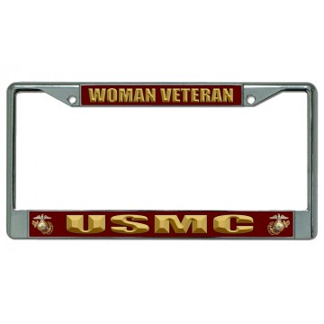 U.S. Marines Woman Veteran Chrome License Plate Frame