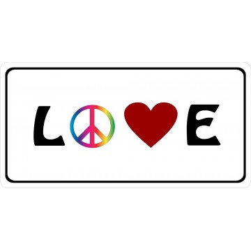 Love With Heart And Piece Photo License Plate