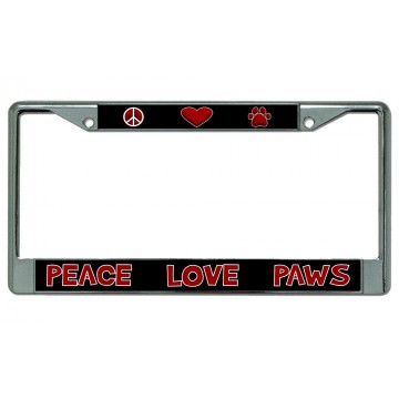 Peace Love Paws Chrome License Plate Frame