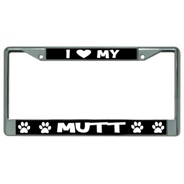 I Heart My Mutt Chrome License Plate Frame