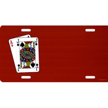Offset Blackjack Playing Cards On Red Photo License Plate