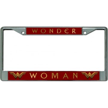 Wonder Woman On Red Chrome License Plate Frame