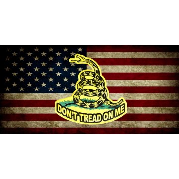 U.S. Worn Flag Don't Tread On Me Photo License Plate