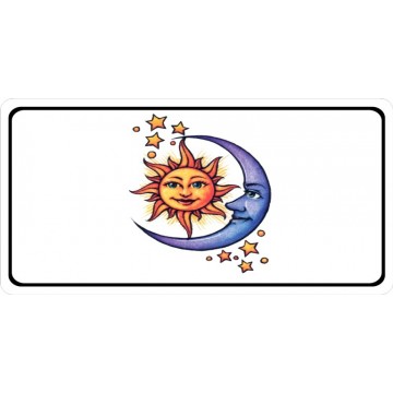 Sun And Moon On White Photo License Plate