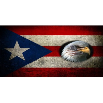 Puerto Rican Flag Old School With Eagle Photo License Plate