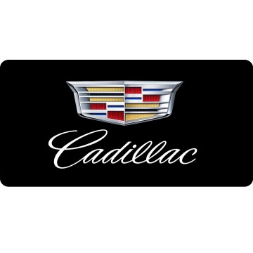 Cadillac Emblem With Script On Black Photo License Plate