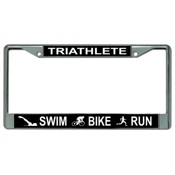 Triathlete Swim Bike Run Chrome License Plate Frame