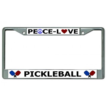 Peace Love Pickleball Chrome License Plate Frame