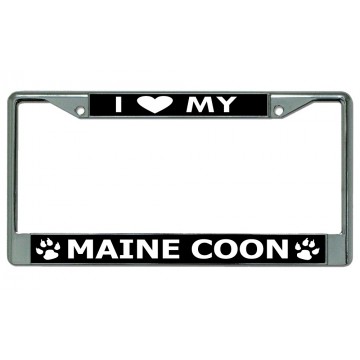 I Love My Maine Coon Cat Chrome License Plate Frame