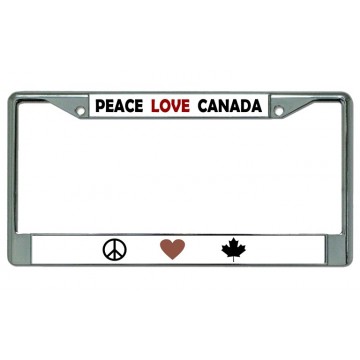 Peace Love Canada Chrome License Plate Frame
