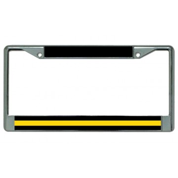 Thin Yellow Line Security Guard Chrome License Plate Frame