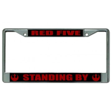 Red Five "Standing By" Chrome License Plate Frame