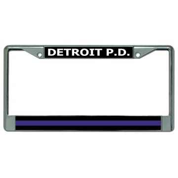 Detroit P.D. Thin Blue Line Chrome License Plate Frame