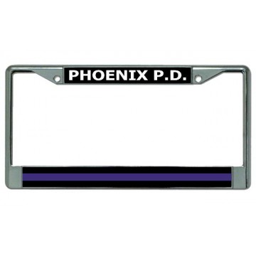 Phoenix P.D. Thin Blue Line Chrome License Plate Frame