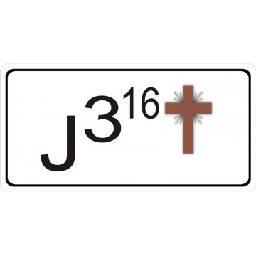 J 3:16  Cross On White Photo License Plate 