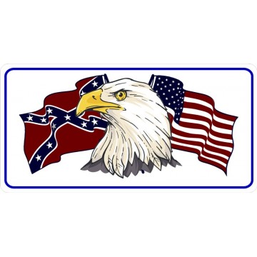 Confederate & U.S. Flag Crossed With Eagle Photo License Plate 